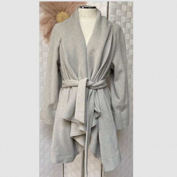 Lands' End Light Gray Wool Blend, Wrap Coat - Picture 1 of 9